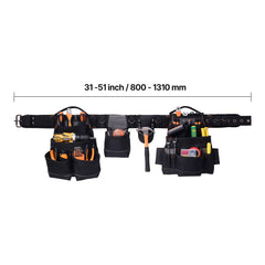 Tool Belt, 18 Pockets Professional Tool Pouch for Men, Heavy Duty Adjustable Utility Belt Detachable Work Bag for Electrician, Carpenter, Construction, Work Apron Organizer, Adjusts 80-131 cm