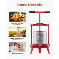 3.69 Gal/14L Fruit Wine Press, Stainless Steel Basket with Cross-beam and Triangular Structure, Manual Juice Maker, Cider Apple Grape Tincture Making Press with T-Handle for Kitchen Home