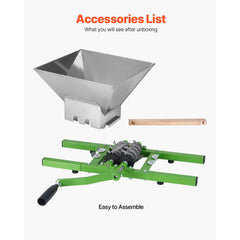 1.8 Gal/7L Fruit and Apple Crusher, Large Manual Grinder, Stainless Steel Fruit Scratter Pulper for Wine Cider Apple Grape Pressing, with Roller Handle for Kitchen Home, Green