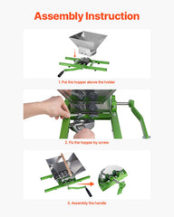 1.8 Gal/7L Fruit and Apple Crusher, Large Manual Grinder, Stainless Steel Fruit Scratter Pulper for Wine Cider Apple Grape Pressing, with Roller Handle for Kitchen Home, Green