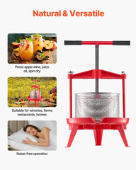 2.38 Gal/9L Fruit Wine Press, Stainless Steel Basket with Cross-beam and Triangular Structure, Manual Juice Maker, Cider Apple Grape Tincture Making Press with T-Handle for Kitchen Home