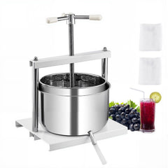 3.17 Gal/12L Fruit Wine Press, 2 Stainless Steel Barrels, Manual Juice Maker, Cider Apple Grape Tincture Honey Olive Oil Making Press with Triangular Handle for Outdoor Kitchen Home