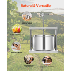 3.17 Gal/12L Fruit Wine Press, 2 Stainless Steel Barrels, Manual Juice Maker, Cider Apple Grape Tincture Honey Olive Oil Making Press with Triangular Handle for Outdoor Kitchen Home