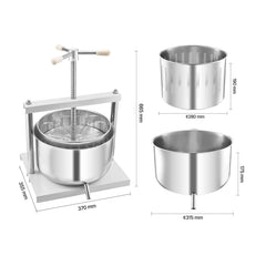 3.17 Gal/12L Fruit Wine Press, 2 Stainless Steel Barrels, Manual Juice Maker, Cider Apple Grape Tincture Honey Olive Oil Making Press with Triangular Handle for Outdoor Kitchen Home