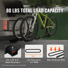 2-Bike Rack Hitch Mount Folding Carrier Car Truck SUV 1.25