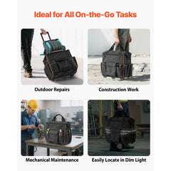 Rolling Tool Bag, 110 lbs Load Capacity, 25 Pockets Heavy Duty Roller Tool Bag with Adjustable Telescoping Handle & Stable Base, Toolbag Organizers with Wheels for Electrician, Construction