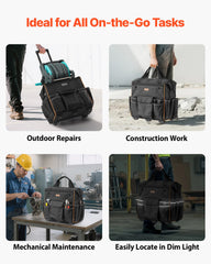 Rolling Tool Bag, 110 lbs Load Capacity, 25 Pockets Heavy Duty Roller Tool Bag with Adjustable Telescoping Handle & Stable Base, Toolbag Organizers with Wheels for Electrician, Construction