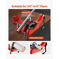 Heavy-Duty Pipe Chain Vise, 1/4" - 6" Pipe Capacity, 28" Rugged Chain & Cast Iron Base, Industrial-Grade Pipe Clamping for Plumbing, Automotive Repairs, Metalworking