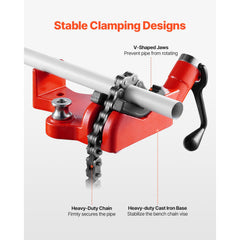 Heavy-Duty Pipe Chain Vise, 1/4" - 6" Pipe Capacity, 28" Rugged Chain & Cast Iron Base, Industrial-Grade Pipe Clamping for Plumbing, Automotive Repairs, Metalworking
