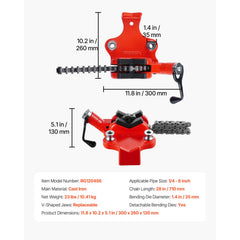 Heavy-Duty Pipe Chain Vise, 1/4" - 6" Pipe Capacity, 28" Rugged Chain & Cast Iron Base, Industrial-Grade Pipe Clamping for Plumbing, Automotive Repairs, Metalworking