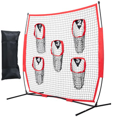 6 x 6 ft Football Trainer Throwing Net, Training Throwing Target Practice Net with 5 Target Pockets, Knotless Net Includes Bow Frame and Portable Carry Case, Improve QB Throwing Accuracy, Red