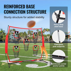 6 x 6 ft Football Trainer Throwing Net, Training Throwing Target Practice Net with 5 Target Pockets, Knotless Net Includes Bow Frame and Portable Carry Case, Improve QB Throwing Accuracy, Red