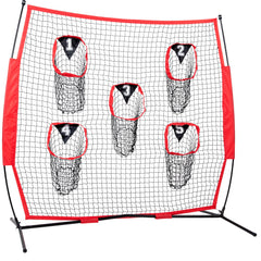6 x 6 ft Football Trainer Throwing Net, Training Throwing Target Practice Net with 5 Target Pockets, Knotless Net Includes Bow Frame and Portable Carry Case, Improve QB Throwing Accuracy, Red