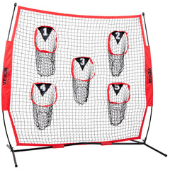 6 x 6 ft Football Trainer Throwing Net, Training Throwing Target Practice Net with 5 Target Pockets, Knotless Net Includes Bow Frame and Portable Carry Case, Improve QB Throwing Accuracy, Red