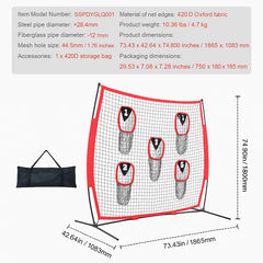 6 x 6 ft Football Trainer Throwing Net, Training Throwing Target Practice Net with 5 Target Pockets, Knotless Net Includes Bow Frame and Portable Carry Case, Improve QB Throwing Accuracy, Red