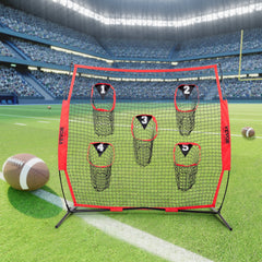 6 x 6 ft Football Trainer Throwing Net, Training Throwing Target Practice Net with 5 Target Pockets, Knotless Net Includes Bow Frame and Portable Carry Case, Improve QB Throwing Accuracy, Red