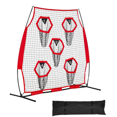 1828.8x1828.8mm Football Trainer Throwing Net, Training Throwing Target Practice Net with 5 Target Pockets, Knotless Net Includes Straps and Portable Carry Case, Improve QB Throwing Accuracy,Red
