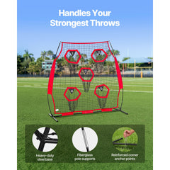 1828.8x1828.8mm Football Trainer Throwing Net, Training Throwing Target Practice Net with 5 Target Pockets, Knotless Net Includes Straps and Portable Carry Case, Improve QB Throwing Accuracy,Red