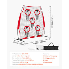 1828.8x1828.8mm Football Trainer Throwing Net, Training Throwing Target Practice Net with 5 Target Pockets, Knotless Net Includes Straps and Portable Carry Case, Improve QB Throwing Accuracy,Red