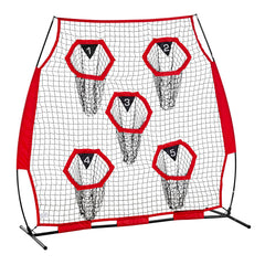 1828.8x1828.8mm Football Trainer Throwing Net, Training Throwing Target Practice Net with 5 Target Pockets, Knotless Net Includes Straps and Portable Carry Case, Improve QB Throwing Accuracy,Red