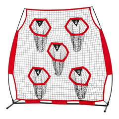 1828.8x1828.8mm Football Trainer Throwing Net, Training Throwing Target Practice Net with 5 Target Pockets, Knotless Net Includes Straps and Portable Carry Case, Improve QB Throwing Accuracy,Red