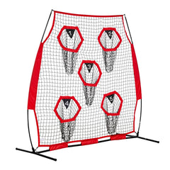 1828.8x1828.8mm Football Trainer Throwing Net, Training Throwing Target Practice Net with 5 Target Pockets, Knotless Net Includes Straps and Portable Carry Case, Improve QB Throwing Accuracy,Red