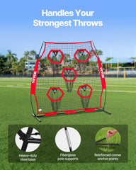 1828.8x1828.8mm Football Trainer Throwing Net, Training Throwing Target Practice Net with 5 Target Pockets, Knotless Net Includes Straps and Portable Carry Case, Improve QB Throwing Accuracy,Red