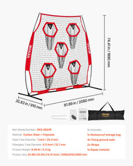 1828.8x1828.8mm Football Trainer Throwing Net, Training Throwing Target Practice Net with 5 Target Pockets, Knotless Net Includes Straps and Portable Carry Case, Improve QB Throwing Accuracy,Red