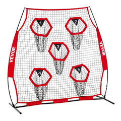 1828.8x1828.8mm Football Trainer Throwing Net, Training Throwing Target Practice Net with 5 Target Pockets, Knotless Net Includes Straps and Portable Carry Case, Improve QB Throwing Accuracy,Red
