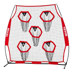 1828.8x1828.8mm Football Trainer Throwing Net, Training Throwing Target Practice Net with 5 Target Pockets, Knotless Net Includes Straps and Portable Carry Case, Improve QB Throwing Accuracy,Red