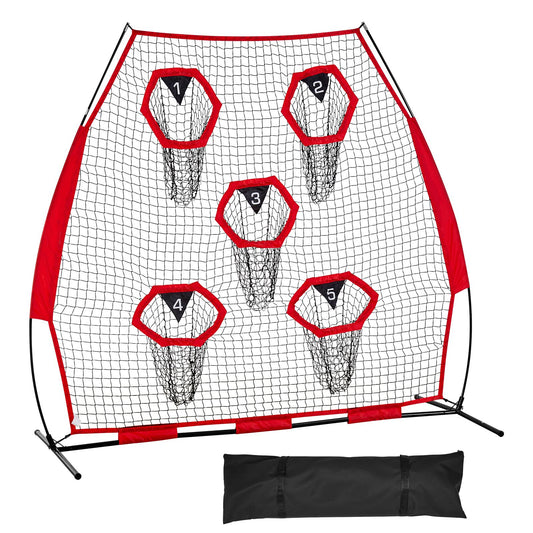 2133.6 x 2133.6mm Football Trainer Throwing Net, Training Throwing Target Practice Net with 5 Target Pockets, Knotless Net Includes Straps and Portable Carry Case, Improve QB Throwing Accuracy