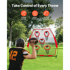 2133.6 x 2133.6mm Football Trainer Throwing Net, Training Throwing Target Practice Net with 5 Target Pockets, Knotless Net Includes Straps and Portable Carry Case, Improve QB Throwing Accuracy