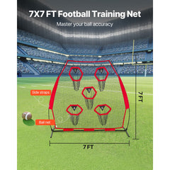 2133.6 x 2133.6mm Football Trainer Throwing Net, Training Throwing Target Practice Net with 5 Target Pockets, Knotless Net Includes Straps and Portable Carry Case, Improve QB Throwing Accuracy