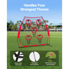 2133.6 x 2133.6mm Football Trainer Throwing Net, Training Throwing Target Practice Net with 5 Target Pockets, Knotless Net Includes Straps and Portable Carry Case, Improve QB Throwing Accuracy