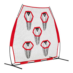 2133.6 x 2133.6mm Football Trainer Throwing Net, Training Throwing Target Practice Net with 5 Target Pockets, Knotless Net Includes Straps and Portable Carry Case, Improve QB Throwing Accuracy