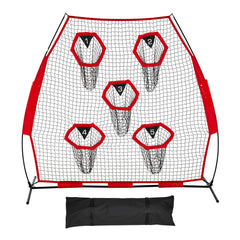 2133.6 x 2133.6mm Football Trainer Throwing Net, Training Throwing Target Practice Net with 5 Target Pockets, Knotless Net Includes Straps and Portable Carry Case, Improve QB Throwing Accuracy