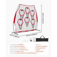 2438.4x2438.4mm Football Trainer Throwing Net, Training Throwing Target Practice Net with 6 Target Pockets, Knotless Net Includes Straps and Portable Carry Case, Improve QB Throwing Accuracy,Red