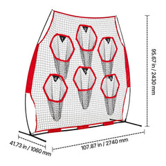 2438.4x2438.4mm Football Trainer Throwing Net, Training Throwing Target Practice Net with 6 Target Pockets, Knotless Net Includes Straps and Portable Carry Case, Improve QB Throwing Accuracy,Red