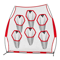 2438.4x2438.4mm Football Trainer Throwing Net, Training Throwing Target Practice Net with 6 Target Pockets, Knotless Net Includes Straps and Portable Carry Case, Improve QB Throwing Accuracy,Red