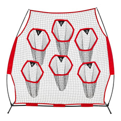 2438.4x2438.4mm Football Trainer Throwing Net, Training Throwing Target Practice Net with 6 Target Pockets, Knotless Net Includes Straps and Portable Carry Case, Improve QB Throwing Accuracy,Red