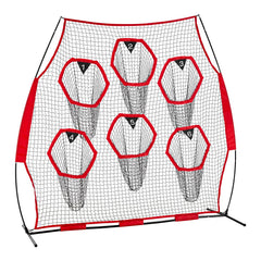 2438.4x2438.4mm Football Trainer Throwing Net, Training Throwing Target Practice Net with 6 Target Pockets, Knotless Net Includes Straps and Portable Carry Case, Improve QB Throwing Accuracy,Red