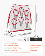 2438.4x2438.4mm Football Trainer Throwing Net, Training Throwing Target Practice Net with 6 Target Pockets, Knotless Net Includes Straps and Portable Carry Case, Improve QB Throwing Accuracy,Red