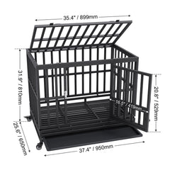 Heavy Duty Dog Crate 38 in Metal Dog Kennel with Wheels and Removable Tray