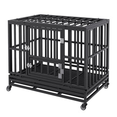 Heavy Duty Dog Crate 38 in Metal Dog Kennel with Wheels and Removable Tray