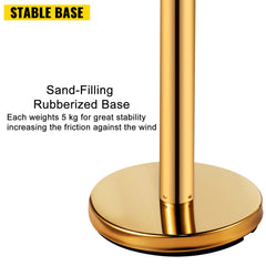 Stanchion Post Barriers 6-Set Line Dividers, Stainless Steel Stanchions with 6.6 Red Retractable Belts, Stanchions with One Sign Frame, 34.6 Queue Safety Stanchions (Gold)