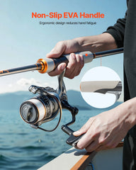 Rod and Fishing Reel Combo, IM6 Fiberglass & Carbon Fiber Spinning Rod and Reel Combo, Bass Fishing Pole with 2m Two-Piece Rods, 6+1 Ball Bearings, Stainless Steel Guides with Ceramic Rings