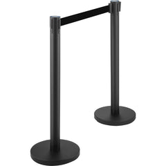 Crowd Control Stanchion, Set of 6 Pieces Stanchion Set, Stanchion Set with 6.6 ft/2 m Black Retractable Belt, Black Crowd Control Barrier with Concrete and Metal Base – Easy Connect Assembly