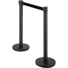Crowd Control Stanchion, Set of 6 Pieces Stanchion Set, Stanchion Set with 6.6 ft/2 m Black Retractable Belt, Black Crowd Control Barrier with Concrete and Metal Base – Easy Connect Assembly