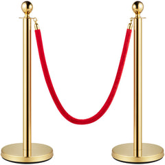 4PCS Gold Stanchion Posts Queue, 38 Inch Red Velvet Rope, Crowd Control Barriers Queue Line Rope, Barriers for Party Supplies