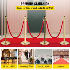 4PCS Gold Stanchion Posts Queue, 38 Inch Red Velvet Rope, Crowd Control Barriers Queue Line Rope, Barriers for Party Supplies